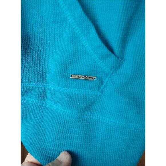 Mondetta Woman M Aqua Waffle Knit Cowl Neck Long Sleeve Thumb Hole Pullover - Picture 3 of 10